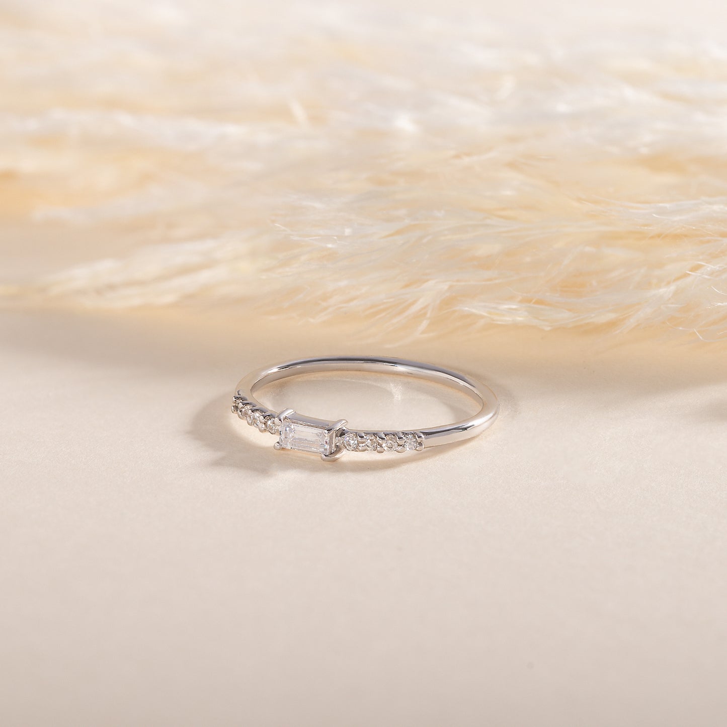 Dainty Elegant 925 Sterling Silver Baguette Cut CZ Engagement Ring