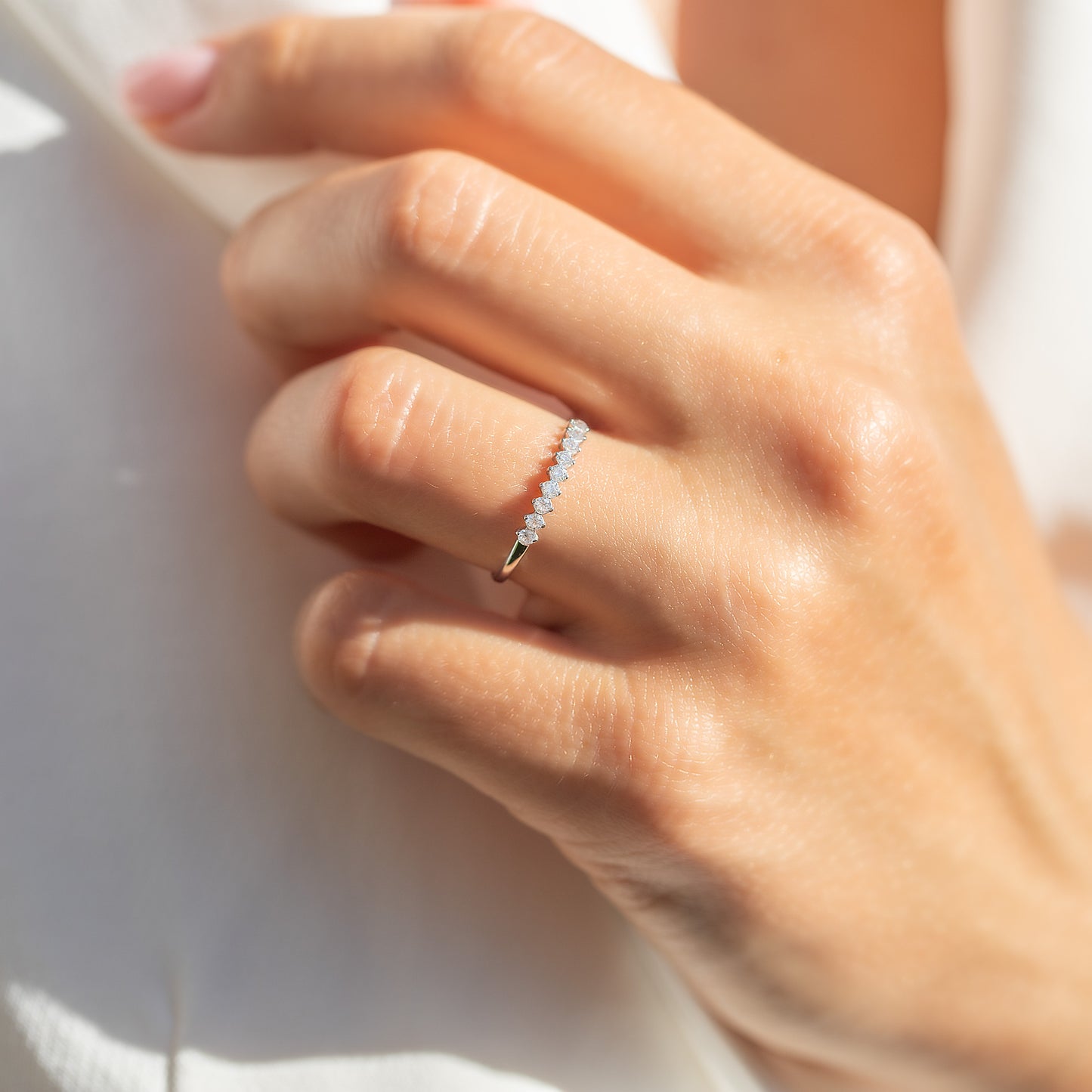 Minimalist Dainty 925 Sterling Silver Half Eternity CZ Stacking Ring for Her