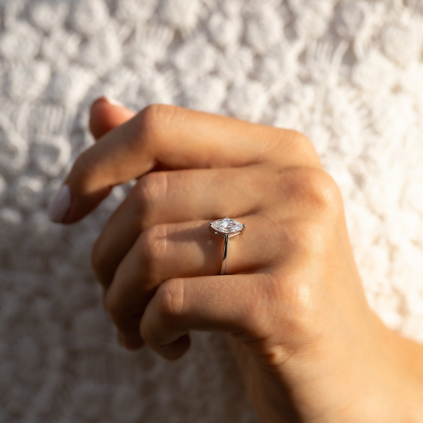 Women Unique 925 Sterling Silver Marquise Cut Solitaire CZ Engagement Ring