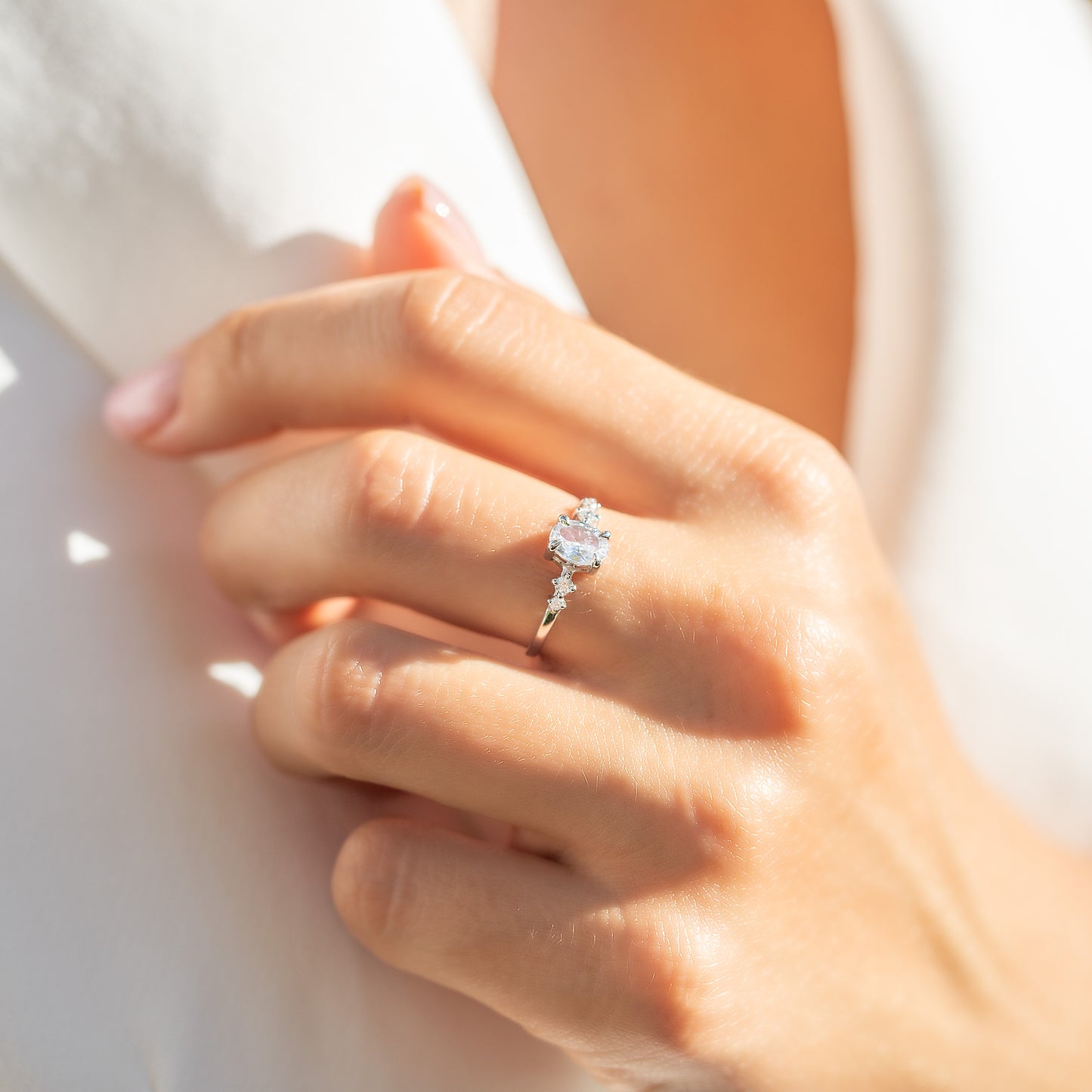 Dainty Minimalist 925 Sterling Silver Oval Cut Cubic Zirconia Promise Ring for Her