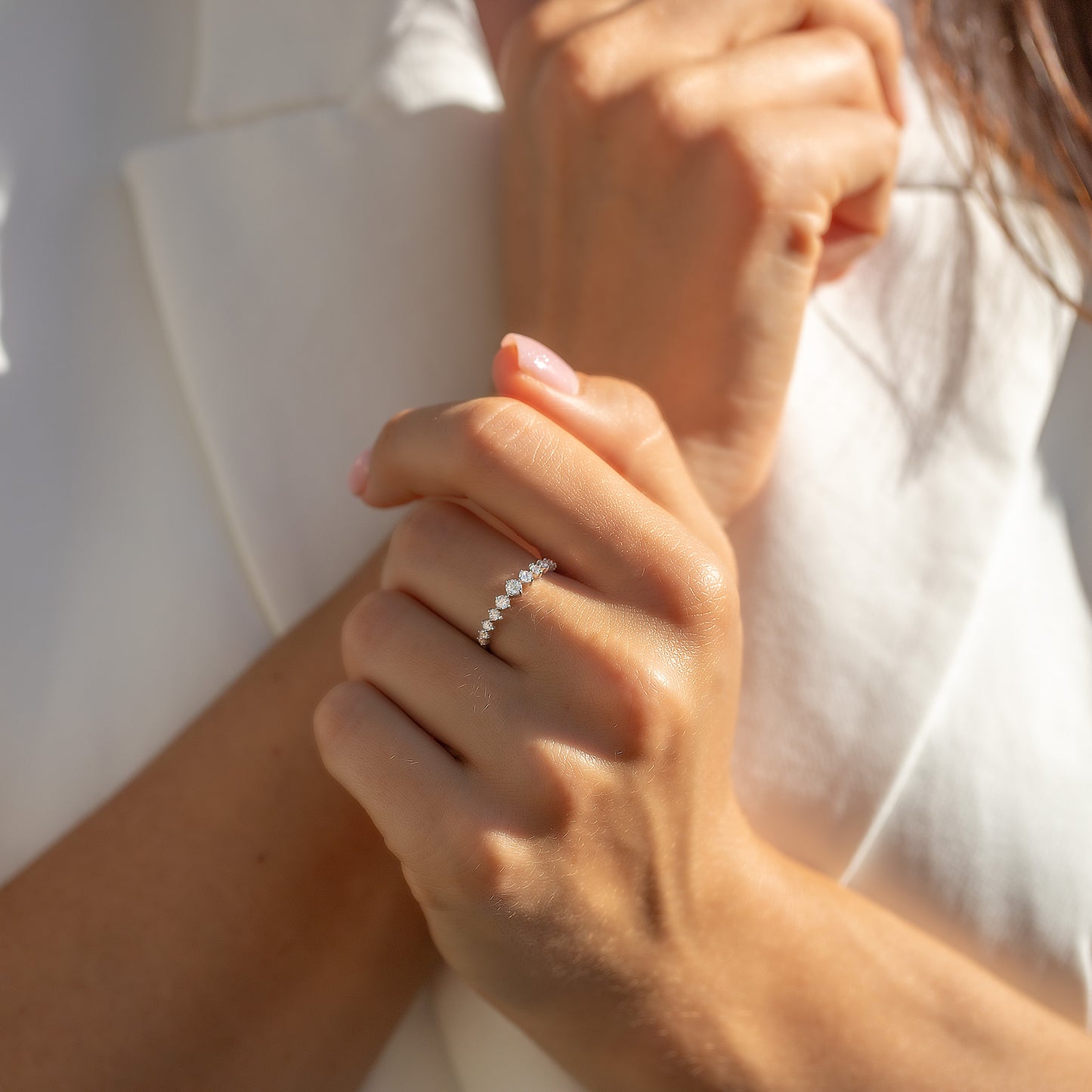 Women Dainty 925 Sterling Silver CZ Wedding Band