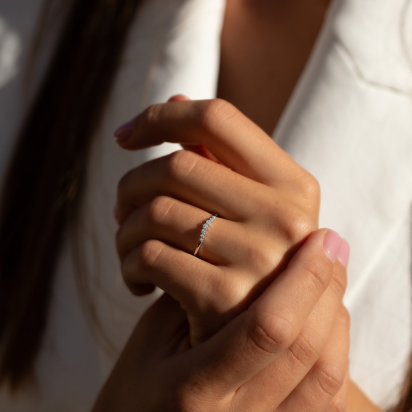 Minimalist Dainty 925 Sterling Silver CZ Chevron Wedding Band