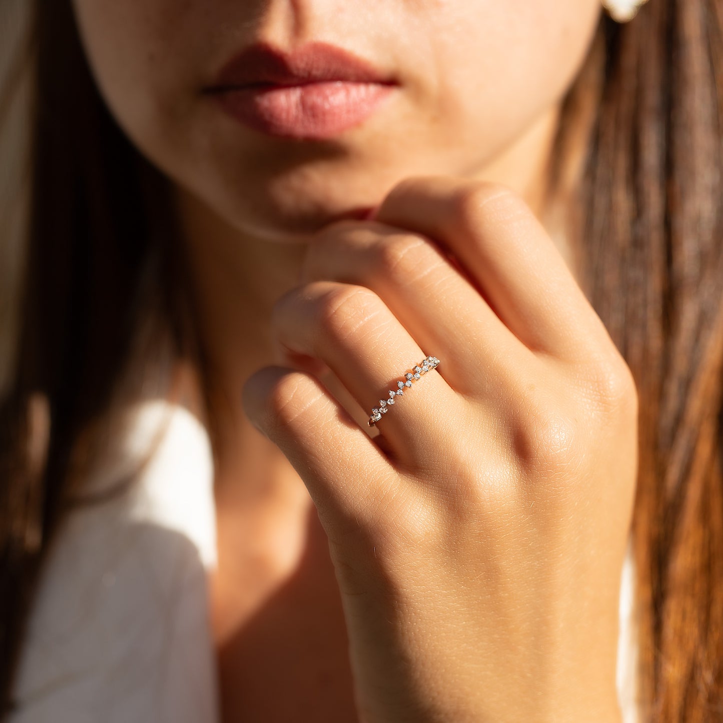 Women Dainty Minimalist 925 Sterling Silver CZ Cluster Wedding Stacking Band