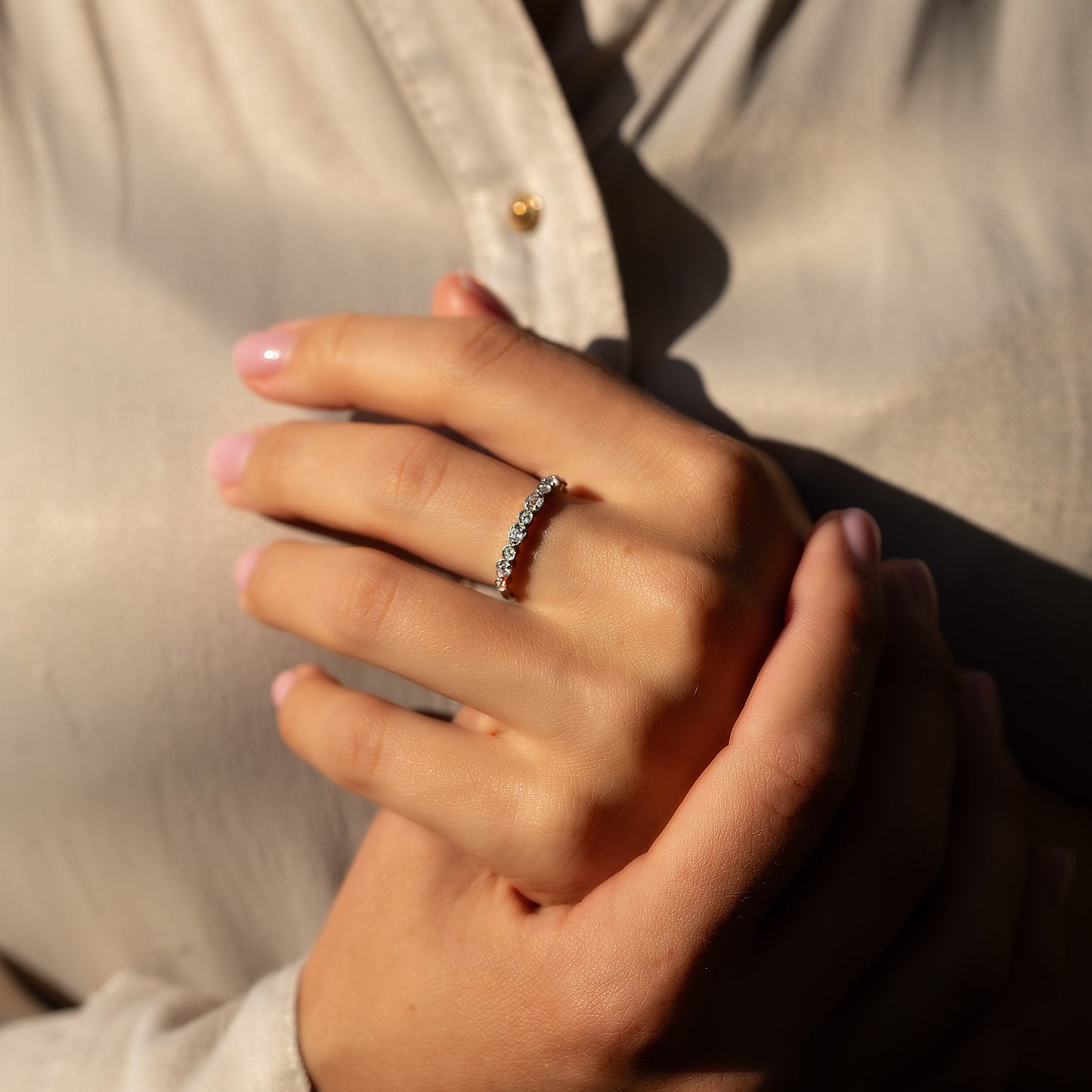 Women Unique 925 Sterling Silver Half Eternity CZ Wedding Band