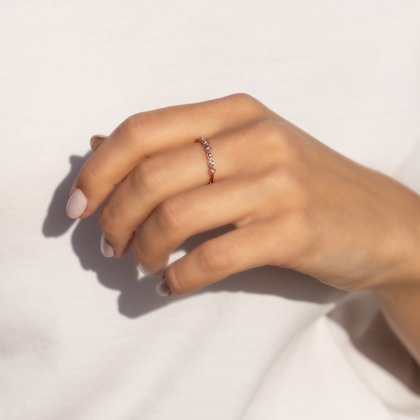 Women Delicate 18K Rose Gold Vermeil Silver CZ Heart Wedding Band