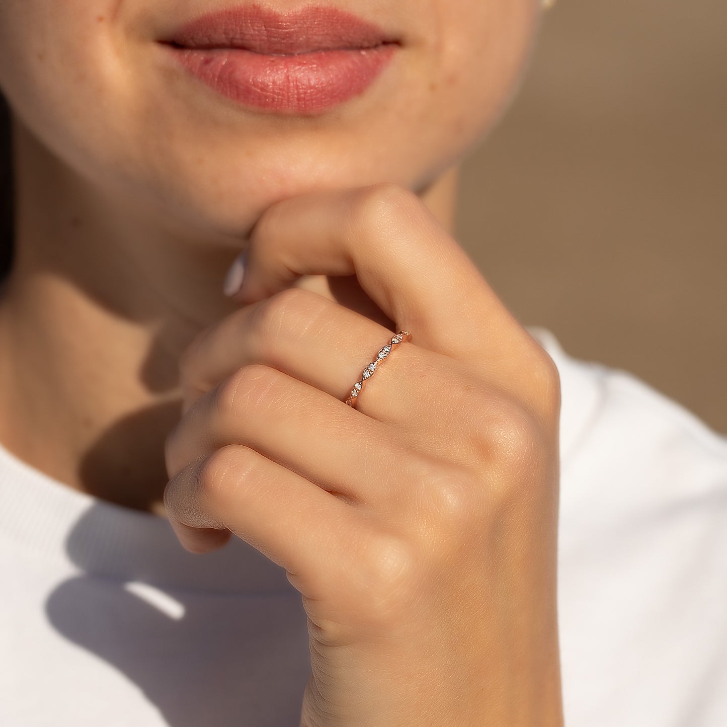 Minimalist 18k Rose Gold Vermeil Half Eternity CZ Wedding Band or Stacking Ring