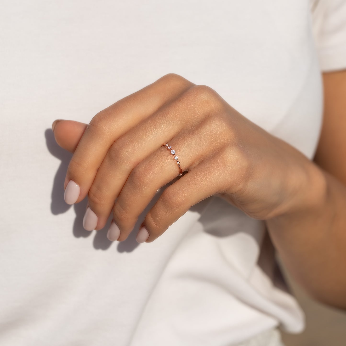 Dainty Minimalist 18k Rose Gold Vermeil Silver CZ Promise Ring for Her
