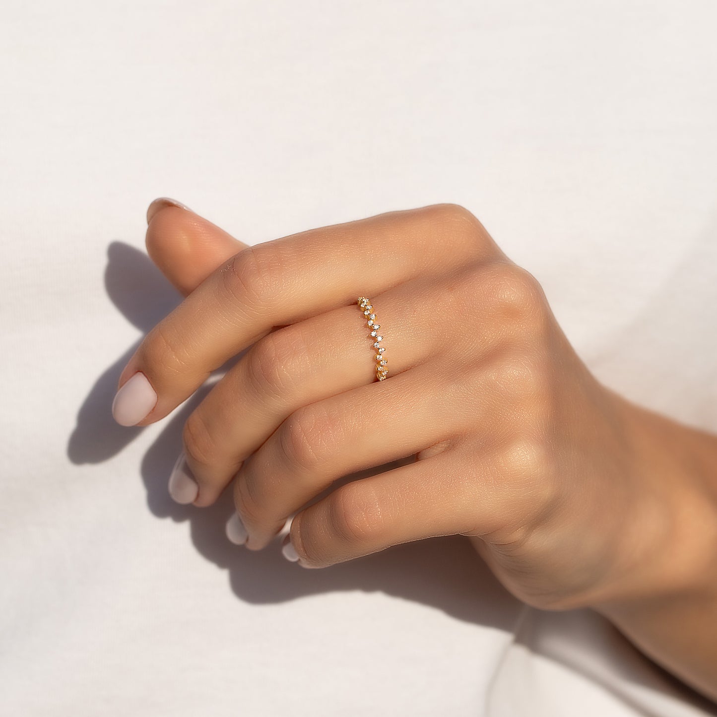Dainty 18k Yellow Gold Vermeil Cluster CZ Wedding Band or Stacking Ring