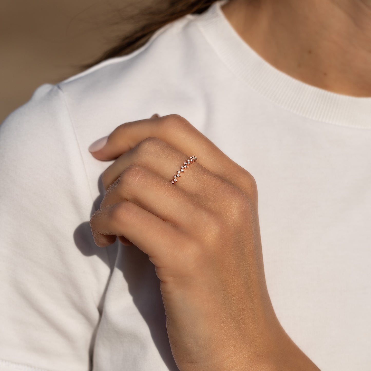 Dainty Minimalist 18k Rose Gold Vermeil Silver CZ Cluster Wedding Band for Her