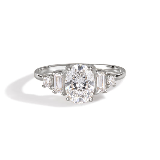 Women Unique Art Deco Style 925 Sterling Silver Oval  & Baguette CutCubic Zirconia Engagement Ring