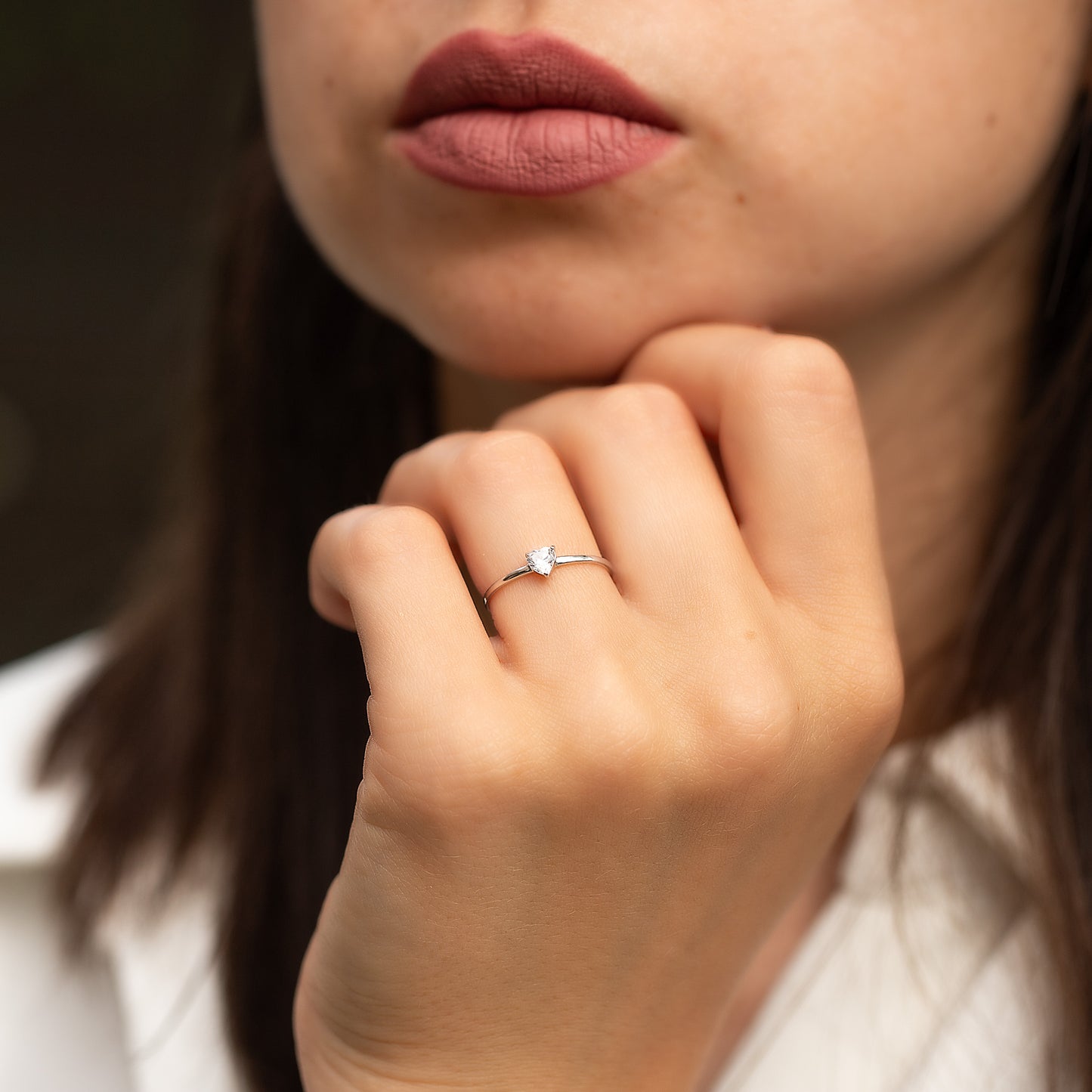 Dainty & Elegant 925 Sterling Silver Heart CZ Promise Ring for Her