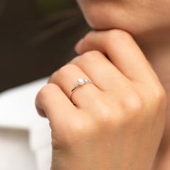 Dainty 925 Sterling Silver White Pearl & CZ Promise Ring for Her