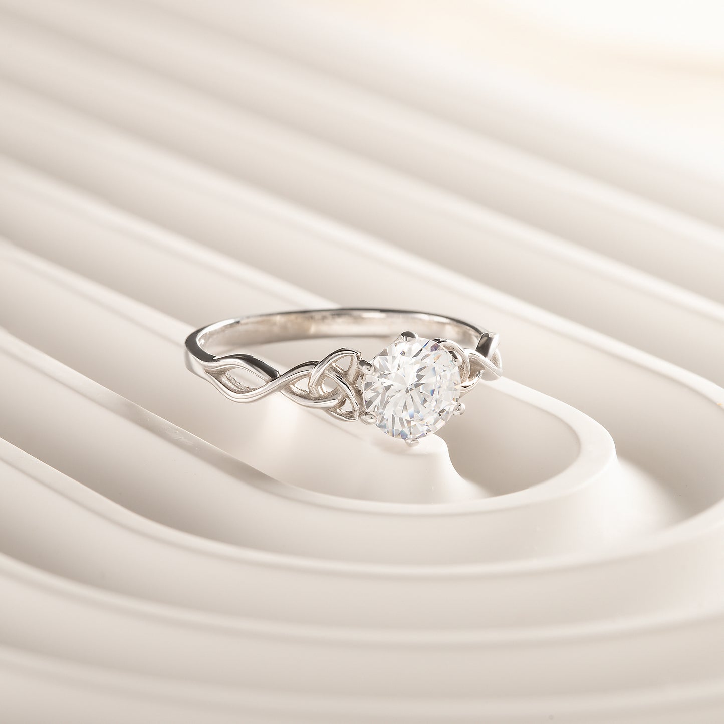 Women Celtic Knot 925 Sterling Silver Solitaire CZ Engagement Ring