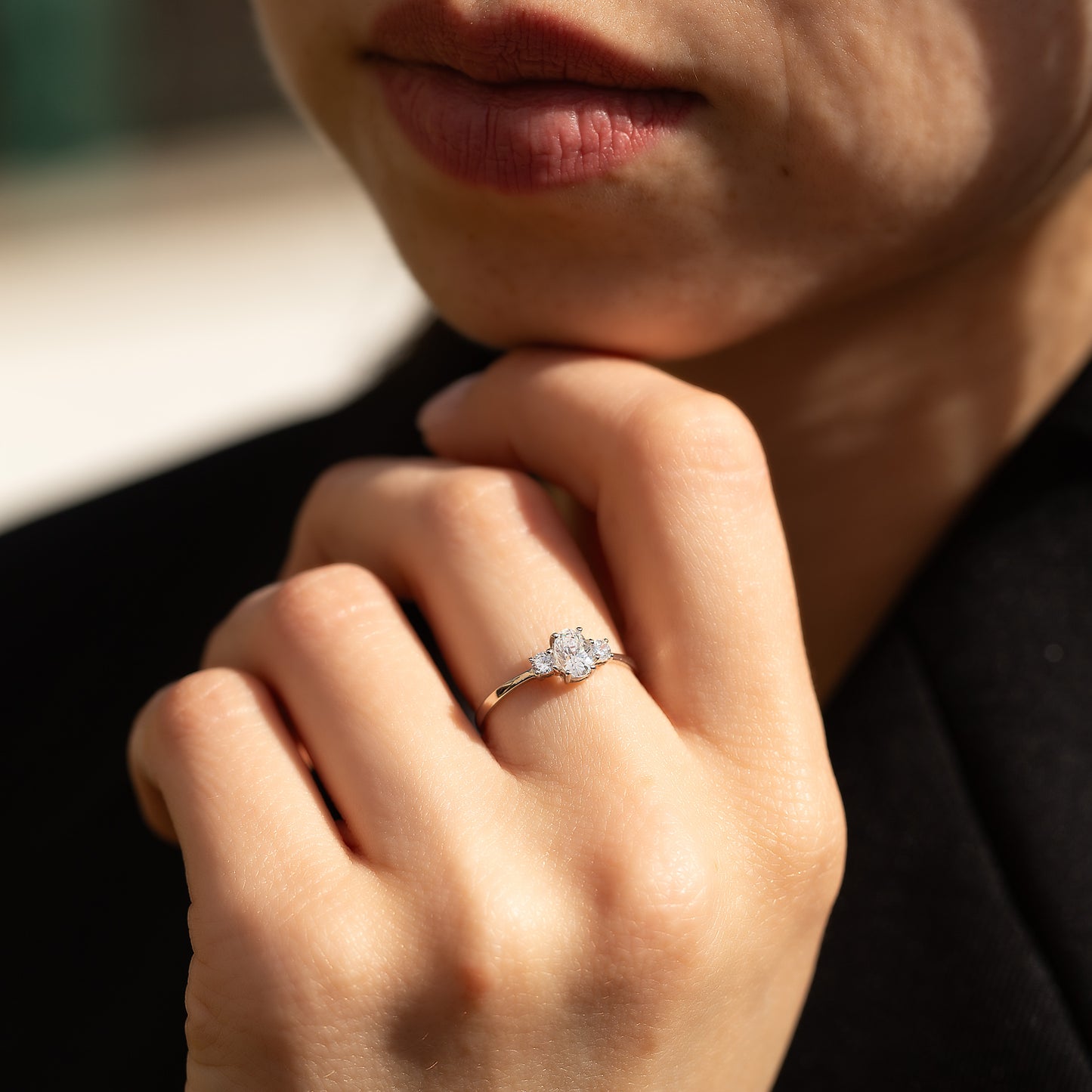 Dainty Minimalist 925 Sterling Silver 3 Stone Setting Oval Cut CZ Promise Ring for Her