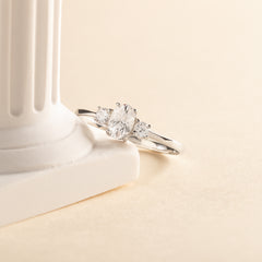 Dainty Minimalist 925 Sterling Silver 3 Stone Setting Oval Cut CZ Promise Ring for Her