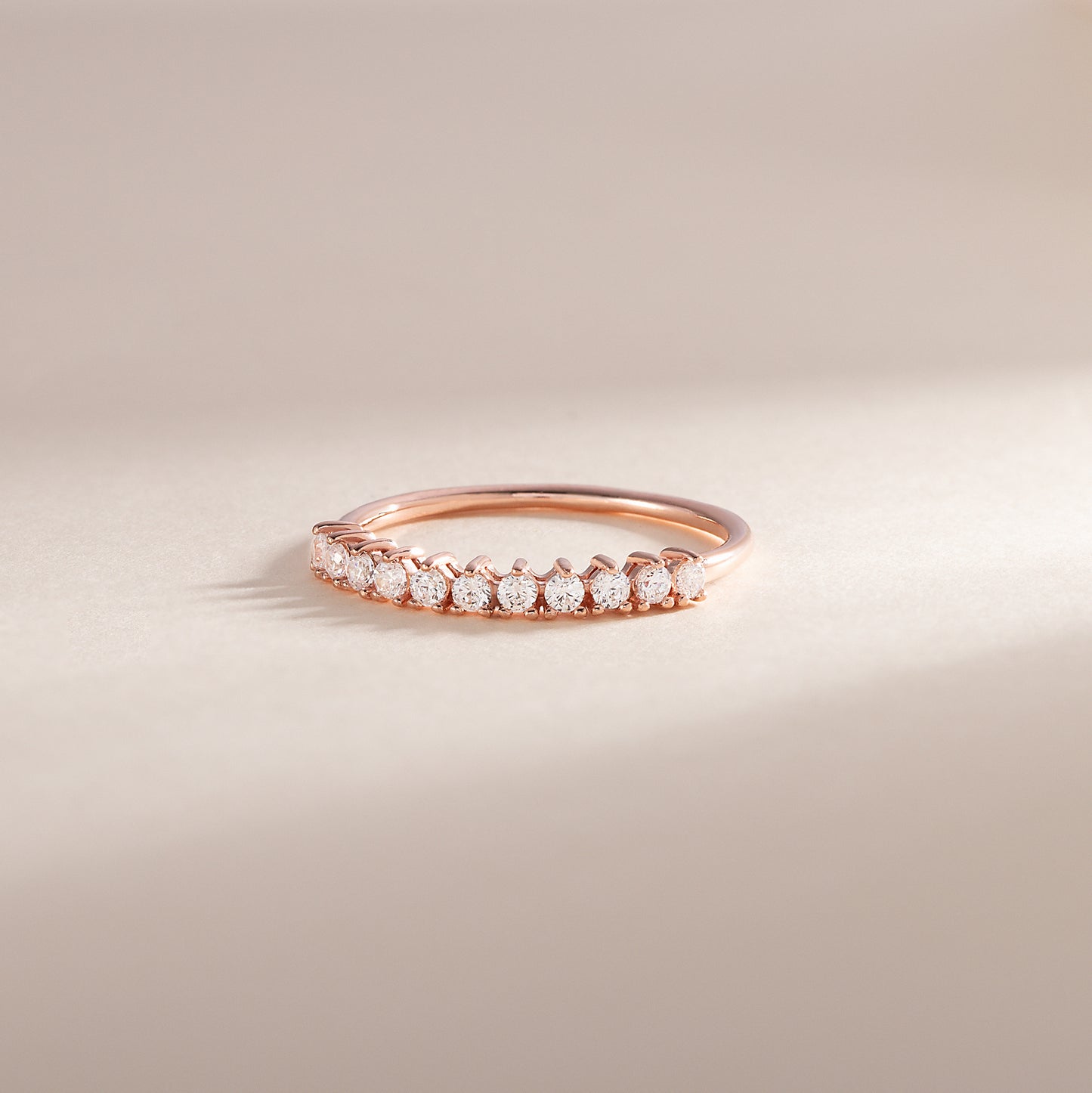 Women Minimalist 18k Rose Gold Vermeil Silver Half Eternity CZ Wedding Band