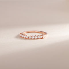 Women Minimalist 18k Rose Gold Vermeil Silver Half Eternity CZ Wedding Band