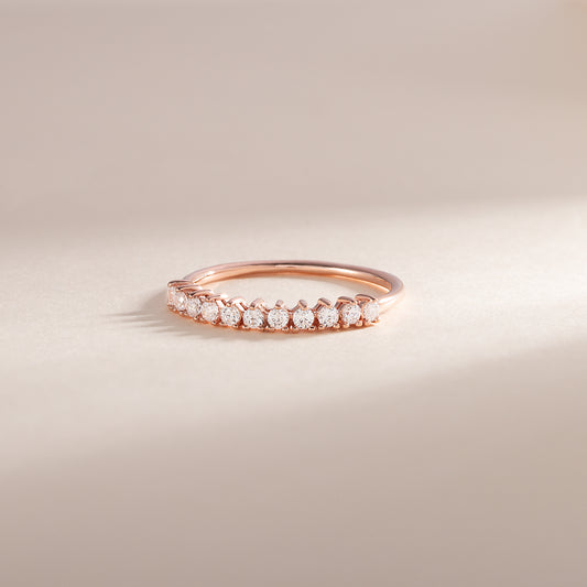 Women Minimalist 18k Rose Gold Vermeil Silver Half Eternity CZ Wedding Band
