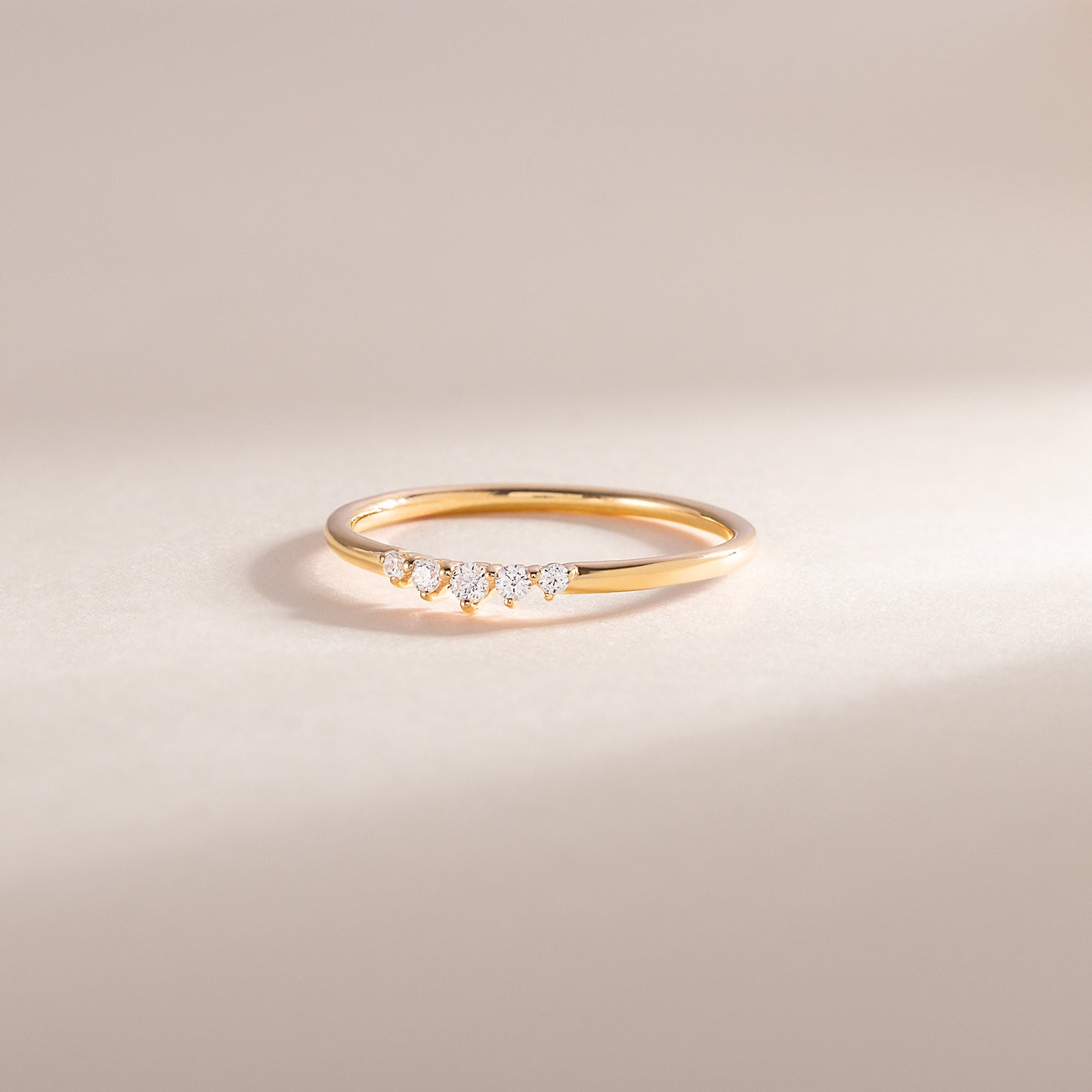 Dainty 18K Gold Vermeil Silver CZ Curved Stacking Ring or Chevron Wedding Band
