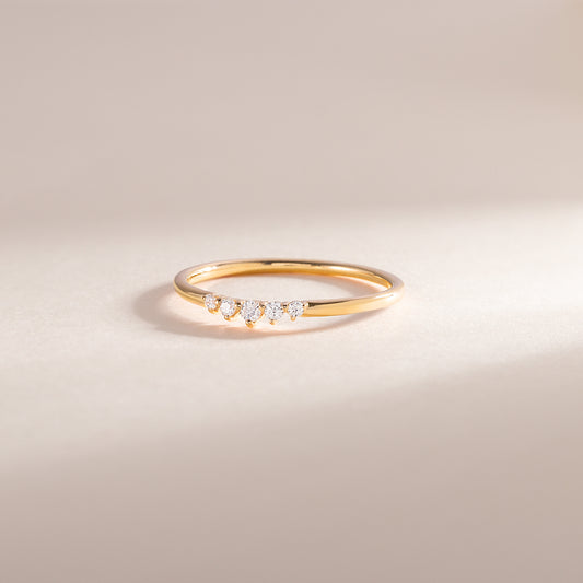 Dainty 18K Gold Vermeil Silver CZ Curved Stacking Ring or Chevron Wedding Band