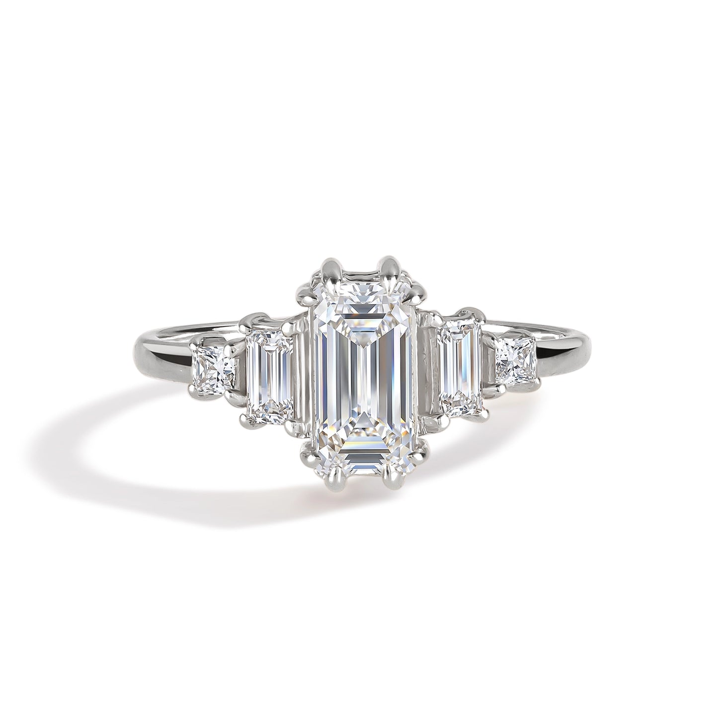 Women Unique Art Deco Style 925 Sterling Silver Baguette Cubic Zirconia Engagement Ring