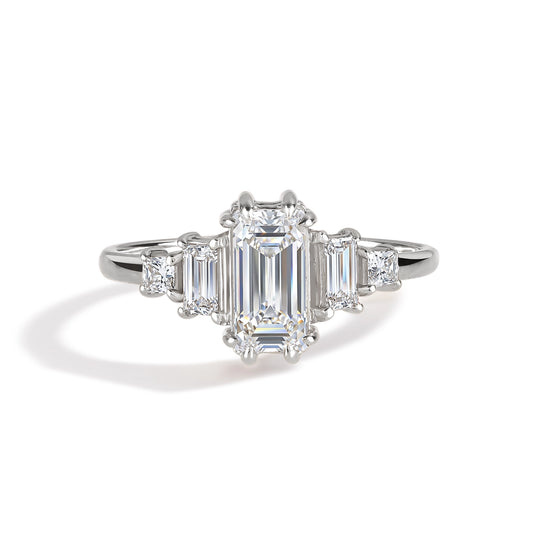 Women Unique Art Deco Style 925 Sterling Silver Baguette Cubic Zirconia Engagement Ring