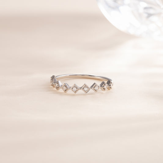 Women Minimalist 925 Sterling Silver Geometric CZ Wedding Band or Stacking Ring