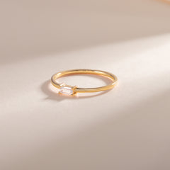 Dainty Minimalist 18k Vermeil Gold Filled Silver Baguette CZ Solitaire Promise Ring for Her