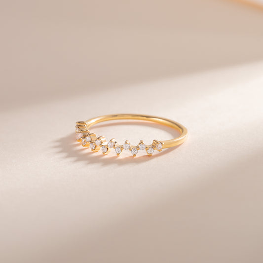 Dainty 18k Yellow Gold Vermeil Cluster CZ Wedding Band or Stacking Ring