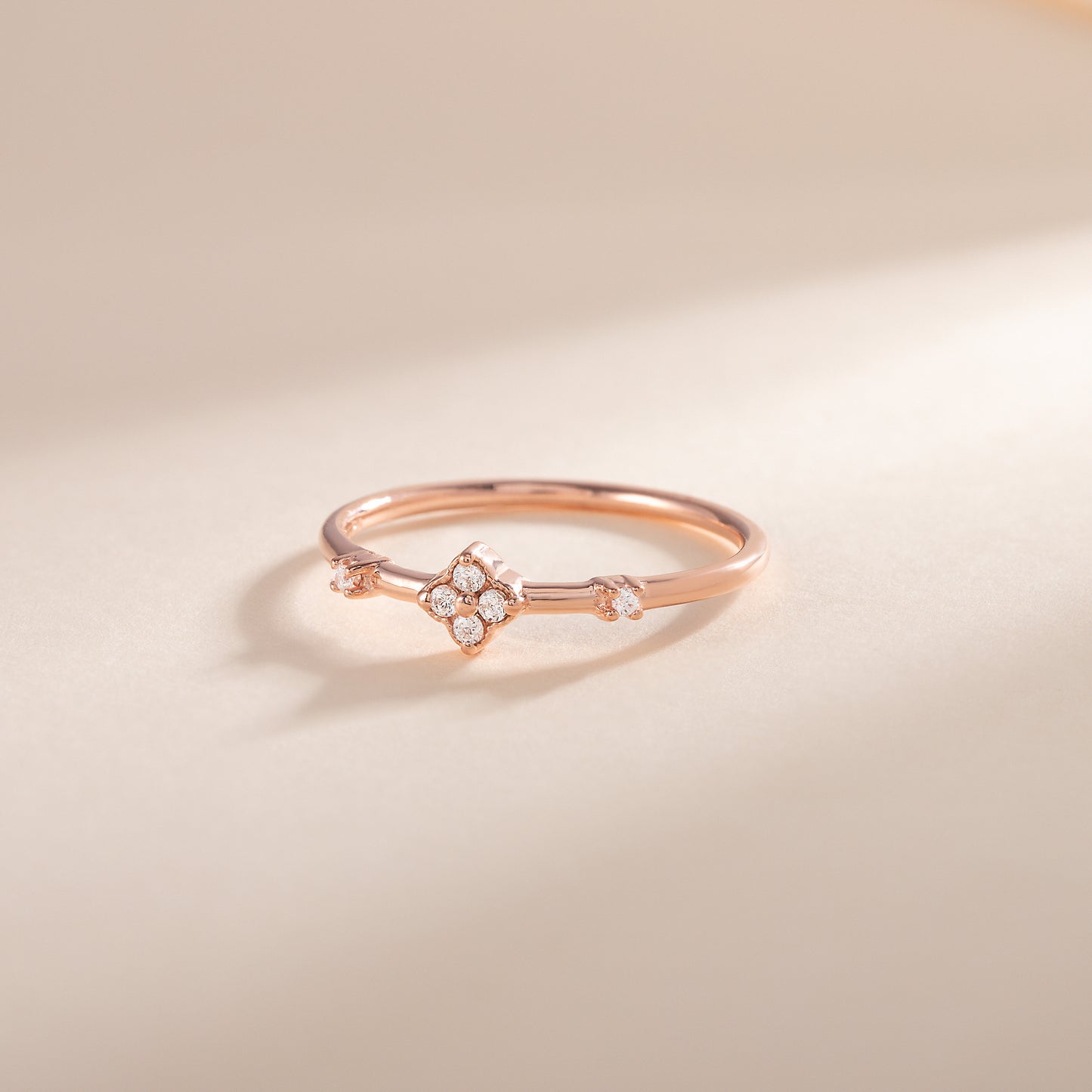 Dainty Minimalist 18K Rose Gold Vermeil Silver Clover CZ Promise Ring for Her