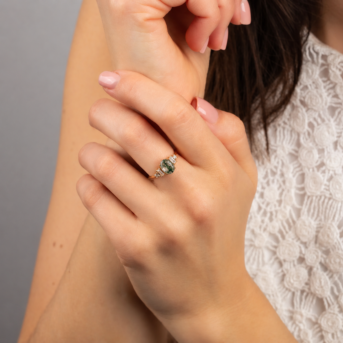 Marielle Rose Gold Moss Agate Diamond Ring