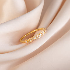 Dainty Minimalist 18K Yellow Gold Vermeil Silver CZ Heart Wedding Band for Her