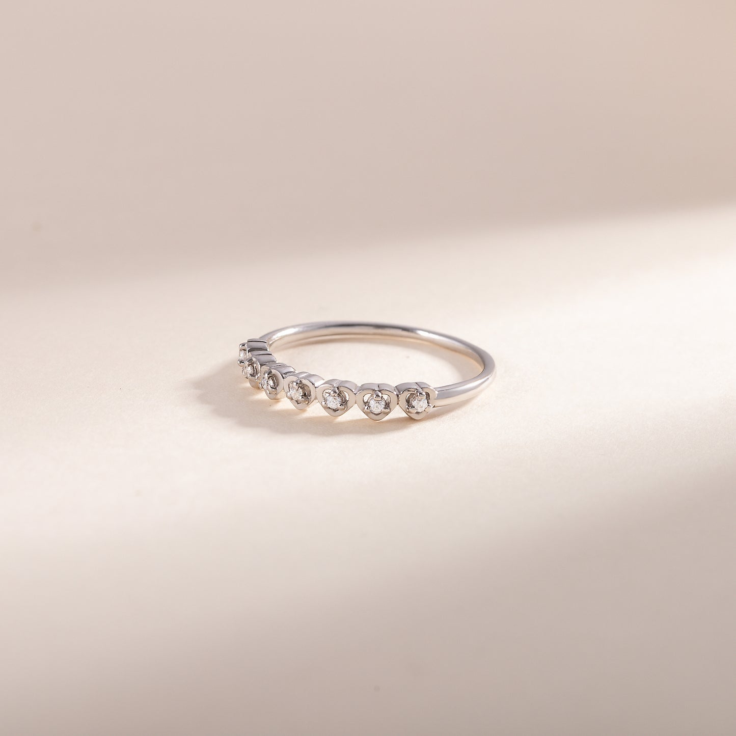 Women Unique 925 Sterling Silver CZ Heart Wedding Band