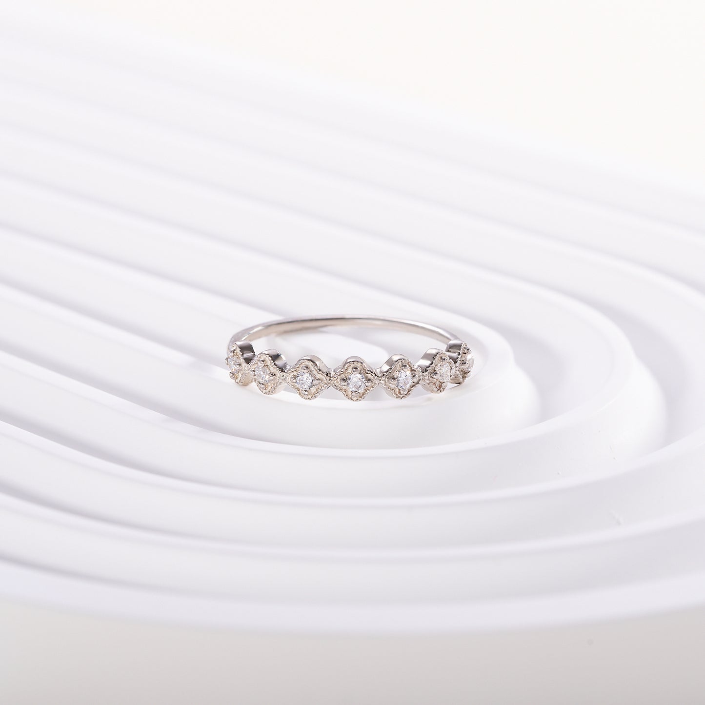 Women Vintage Style Art Deco 925 Sterling Silver Half Eternity CZ Wedding Band