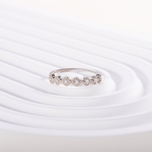 Women Vintage Style Art Deco 925 Sterling Silver Half Eternity CZ Wedding Band