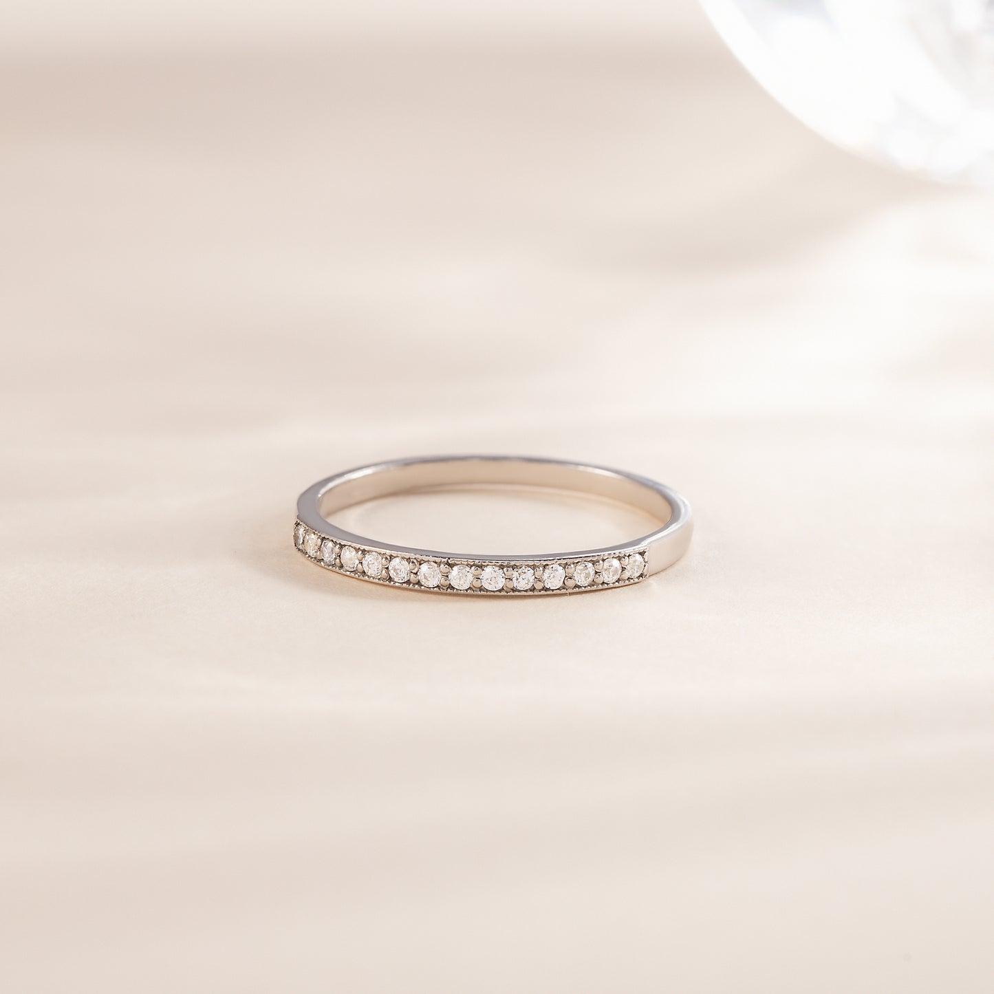Women Dainty 925 Sterling Silver Half Eternity CZ Wedding Band