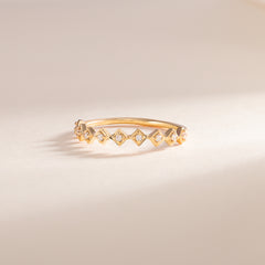 Women Dainty 18K Yellow Gold Vermeil SIlver CZ Geometric Stacking Ring