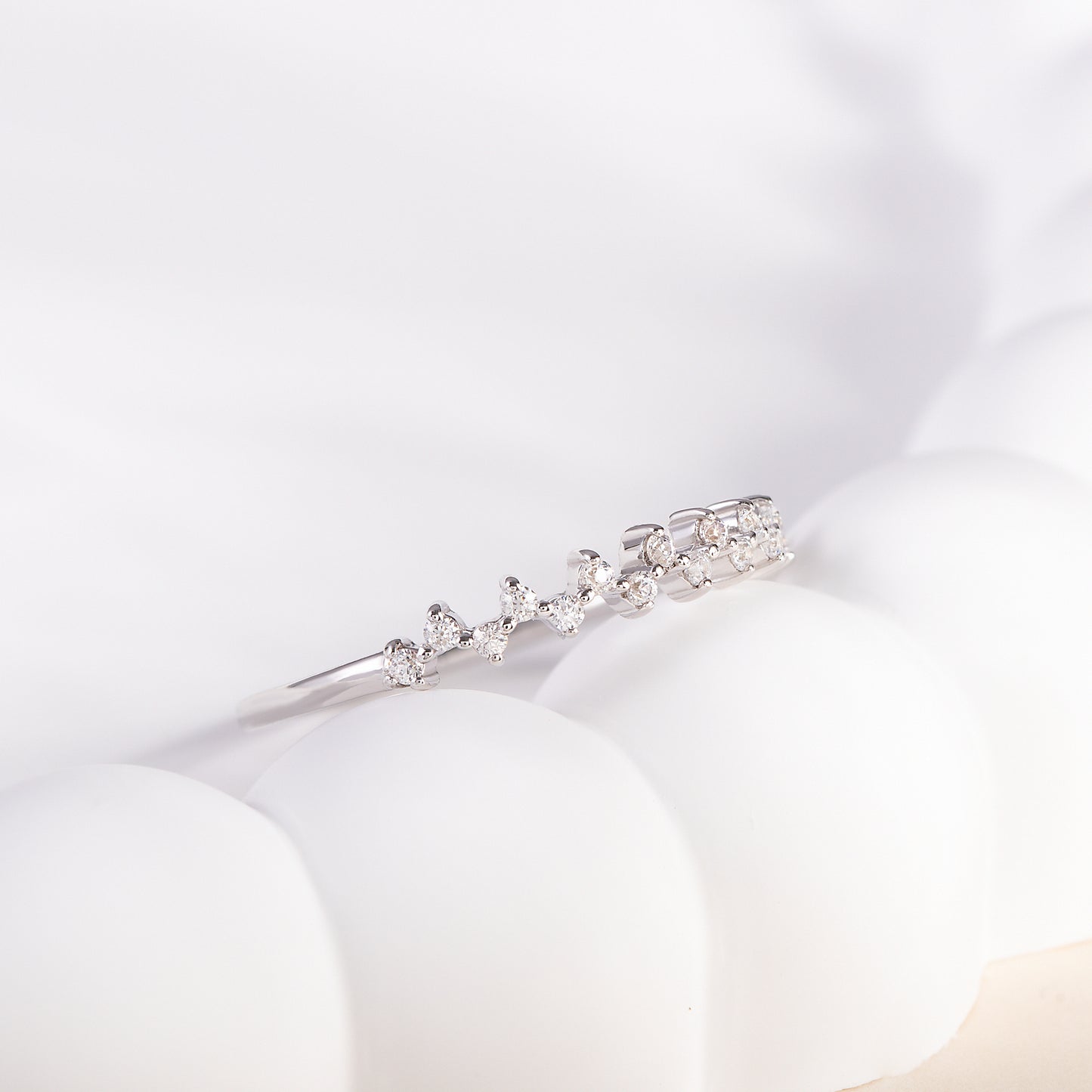 Women Dainty Minimalist 925 Sterling Silver CZ Cluster Wedding Stacking Band