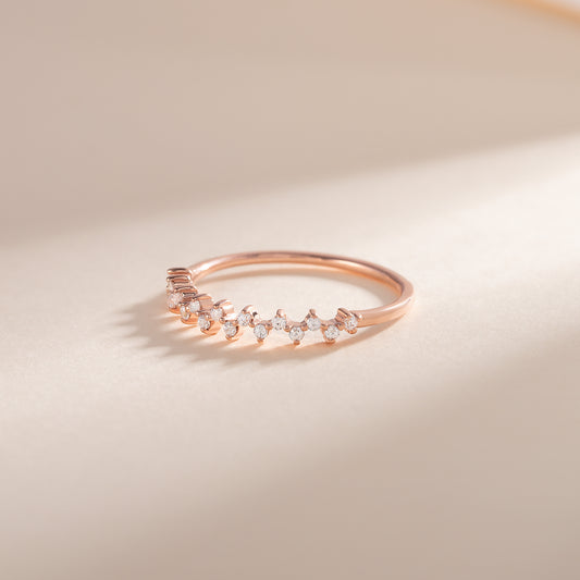 Dainty Minimalist 18k Rose Gold Vermeil Silver CZ Cluster Wedding Band for Her