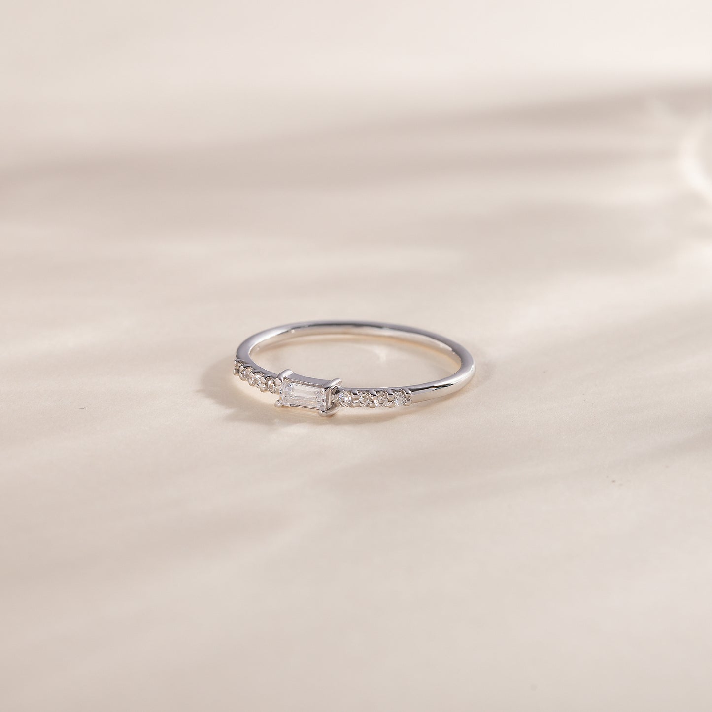 Dainty Elegant 925 Sterling Silver Baguette Cut CZ Engagement Ring