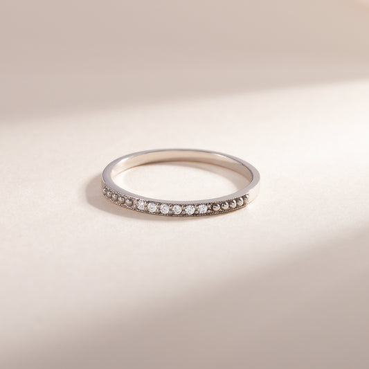 Women Minimalist 925 Sterling Silver Half Eternity CZ Stackable Wedding Band