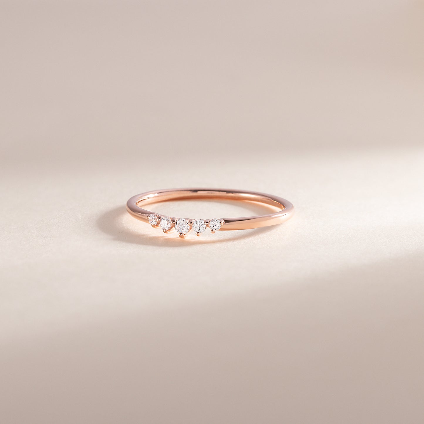 Minimalist Dainty 18k Rose Gold Vermeil Silver Curved CZ Stacking Ring