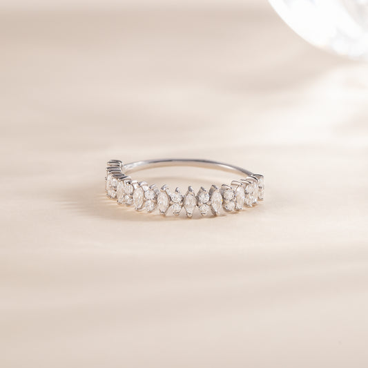 Women Unique 925 Sterling Silver Marquise & Round CZ Wedding Band