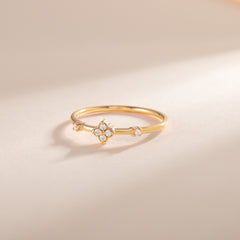 Women Dainty Minimalist 18K Yellow Gold Vermeil Silver CZ Floral Engagement Ring