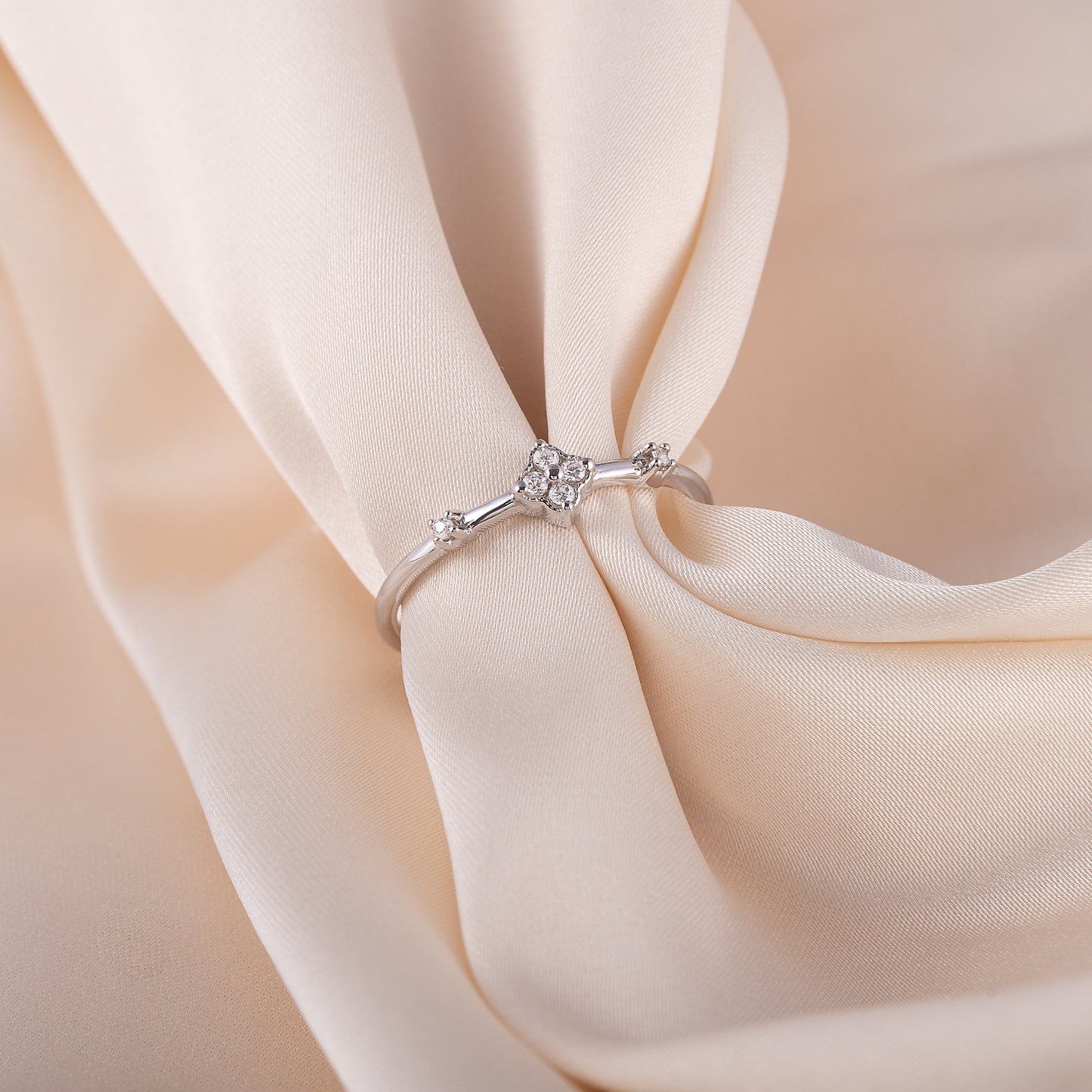 Unique Minimalist & Delicate 925 Sterling Silver CZ Floral Promise Ring for Her