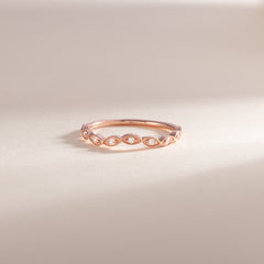 Women Art Deco Style 18K Rose Gold Vermeil Silver Half Eternity CZ Chevron Curved Stackable Wedding Band