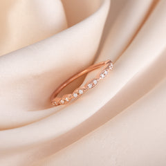 Minimalist 18k Rose Gold Vermeil Half Eternity CZ Wedding Band or Stacking Ring