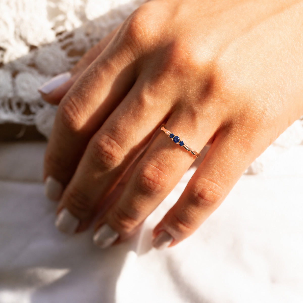 Sylvie Rose Gold Blue Sapphire Celtic Ring