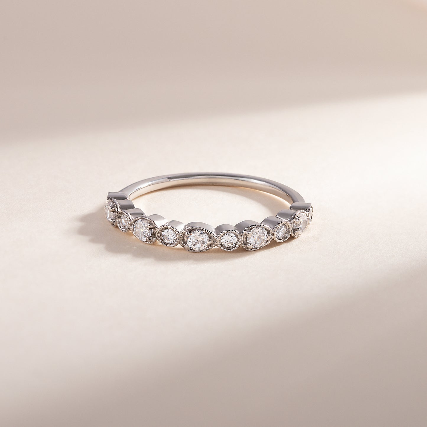 Women Unique 925 Sterling Silver Half Eternity CZ Wedding Band
