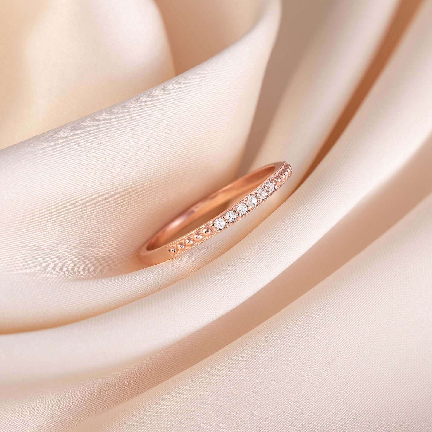 Women Dainty 18K Rose Gold Vermeil Silver Half Eternity Pave CZ Ring